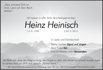 Traueranzeige von Heinz Heinisch von Pegnitz-Zeitung